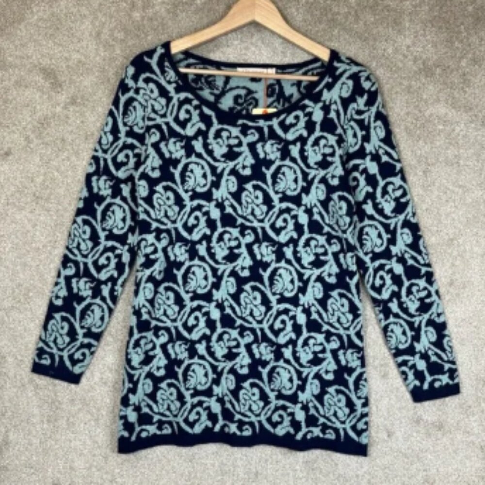 Orange Fashion Village Sweater Womens S/M Blue Pullover Tunic Stretch NEW- 1044*